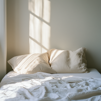 Crumpled Pillows on Bed