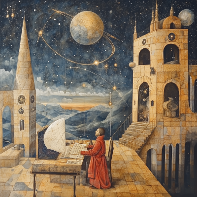 Rosicrucian Astronomer in the Style of Remedios Varo