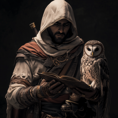 Arab Witcher with Double-Ended Fightstick and an Owl Pet