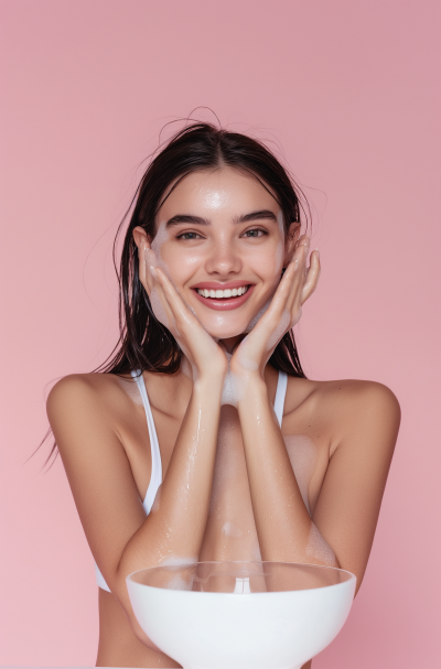 Woman Washing Face with Water