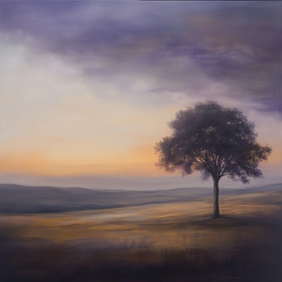 Serene Dusk Landscape with Lone Tree