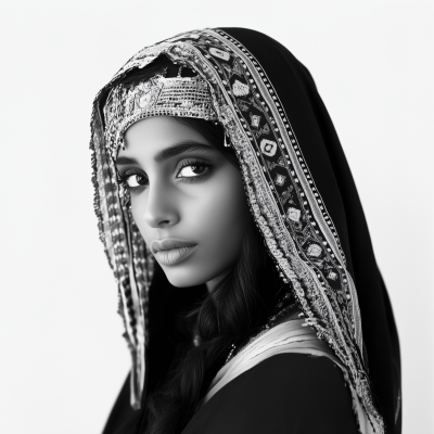 Traditional Emirati Woman in Black and White