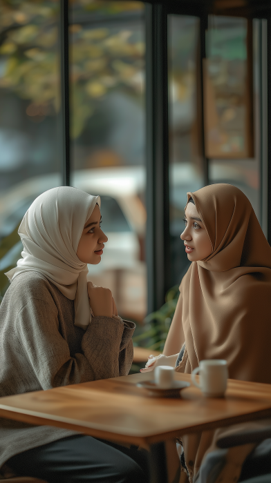 Modern Muslim Girls in Lounge Setting