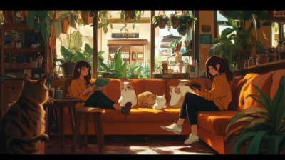 Girls Chilling in a Coffee Shop