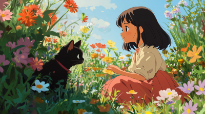 Ghibli Style Flower Farm Scene