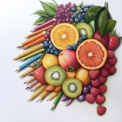 Fruit Cartoon with Colored Pencils