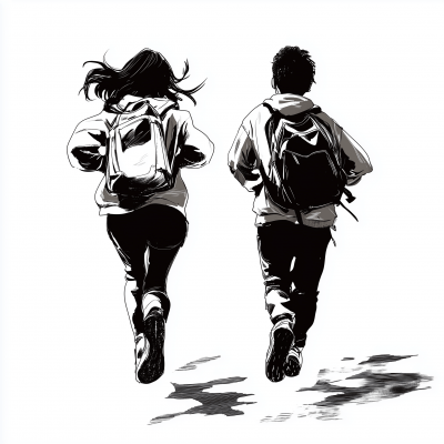 Students Running Illustration