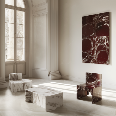 Luxurious Italian Marble Furniture in Bright White Room