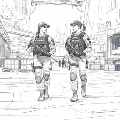 Muscular Female Soldiers Patrolling