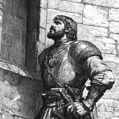 Medieval Engraving of an Astur Soldier as a Bodyguard