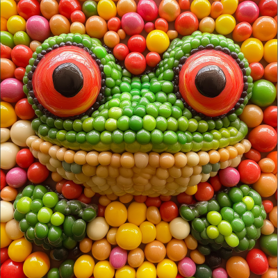 Pepe the Frog made of gumballs