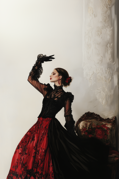 Elegant Woman in Black and Red