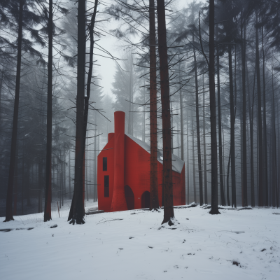 Red Church in the Winter Forest