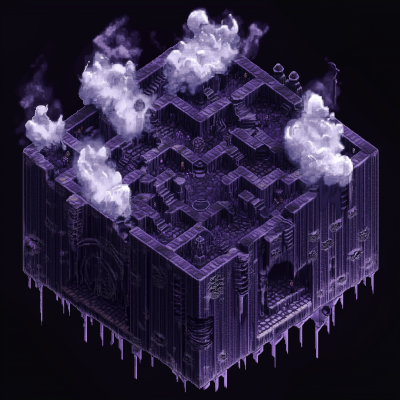 Dark Purple 3D Hexagon Maze with Monsters