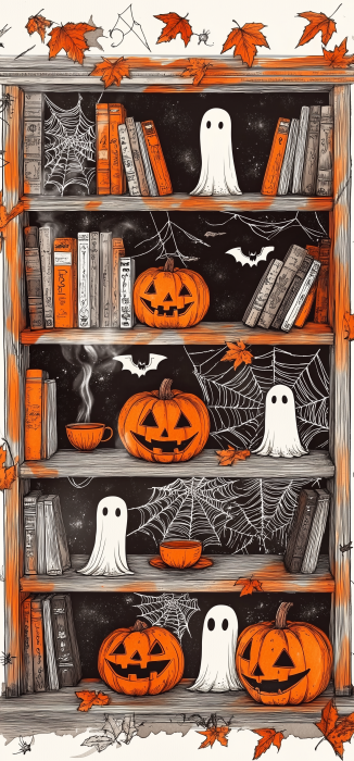 Halloween Bookshelf Illustration