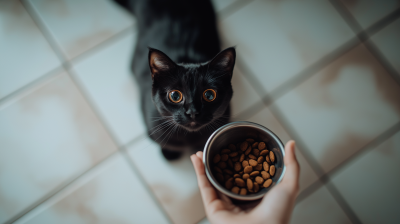 Curious Black Cat on White Tiled Floor