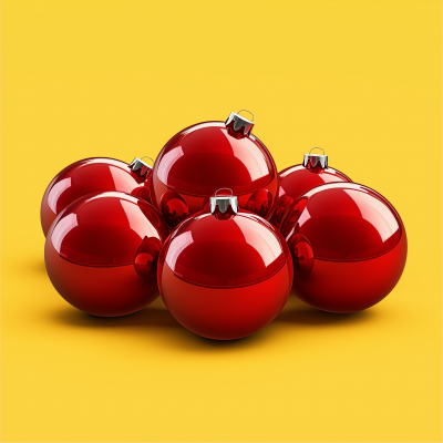 Red Christmas Baubles on Yellow Background