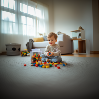 Boy Playing with Lego in Living Room
