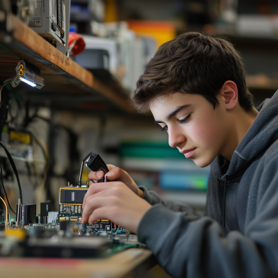 Teenager in Electronics Lab