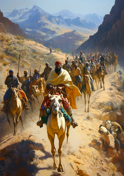 Mansa Musa Riding Camel in Desert