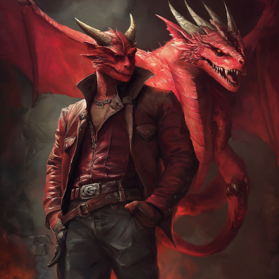 Red Dragon-like Humanoid with Red Drake Dragon