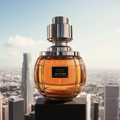 Spice Bomb Cologne Bottle on Los Angeles Skyscraper