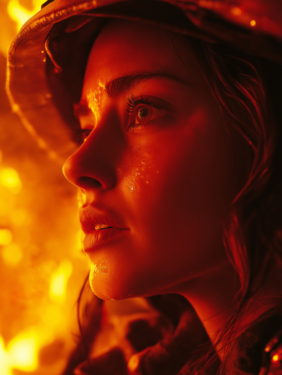 Firefighter Woman in Cinematic Film Still