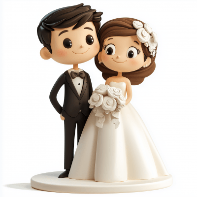 Bride and Groom Wedding Cartoon Illustration