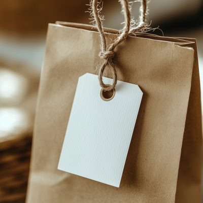 Brown Paper Bag with White Label Tag Mockup