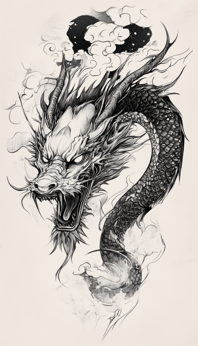 Dragon Head Drawing in Asian Style