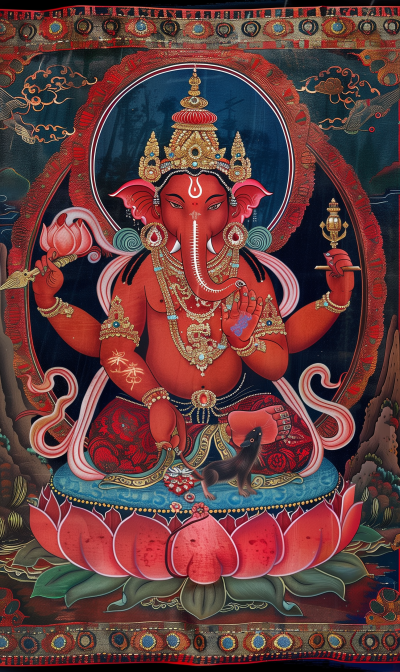 Ganapati Thangka – The Great Red Lord of Hosts