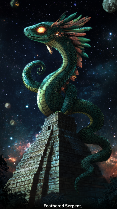 Quetzalcóatl above Aztec Pyramid