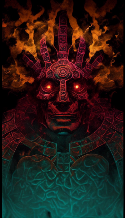 Neon Glow Aztec God Portrait