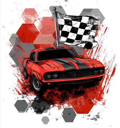 Vector Seamless Pattern with Red Car