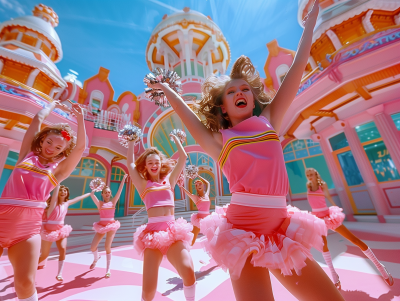 Vibrant Cheerleaders at a Luxury Hotel