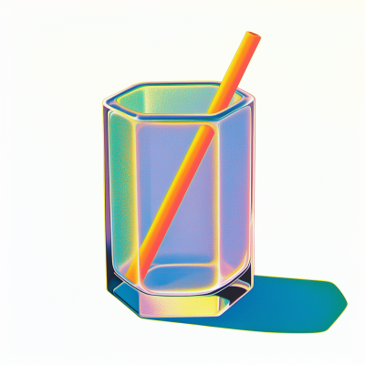 Minimalist Flat Vector Illustration of Empty Glass Cup with Straw