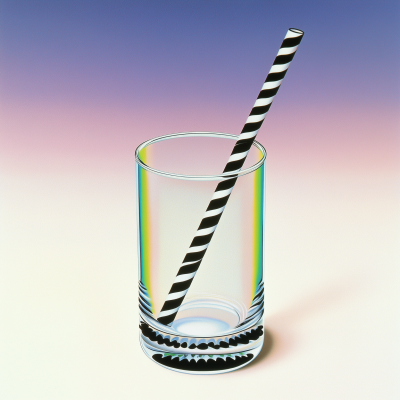 Empty Glass with Striped Straw on White Background