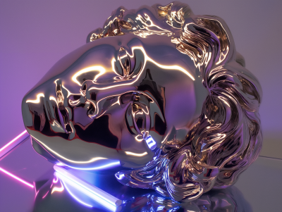 Chrome Neoclassical Sculpture with Neon Lighting