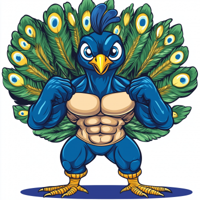 Anthropomorphized Peacock Body Builder