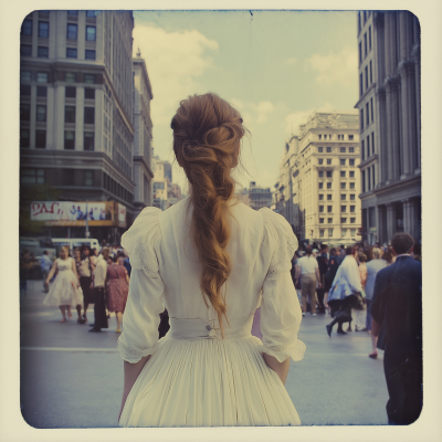 Vintage Girl in Modern City