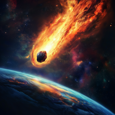 Colorful Space Scene with Asteroid