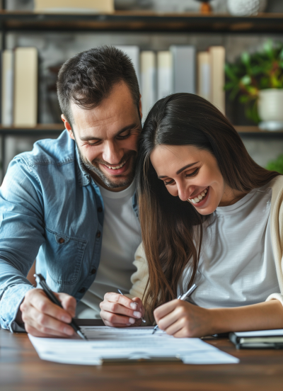 Happy Couple Signing Papers