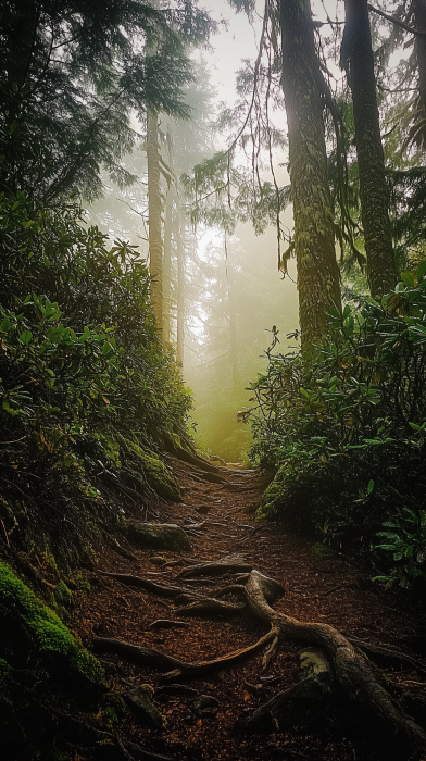 Misty Hiking Trail in Pacific Northwest