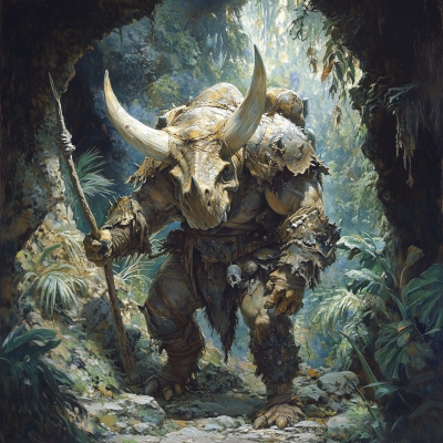 Fantasy Jungle Landscape with Cave Ogre