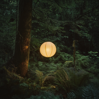 Enchanting Lantern in Pacific Northwest Forest