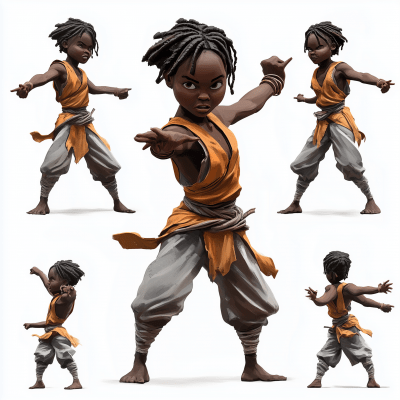 African Girl Character in Offensive Stance