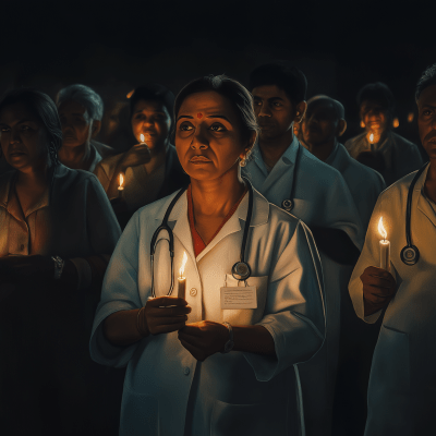 Indian Doctors Protest at Night