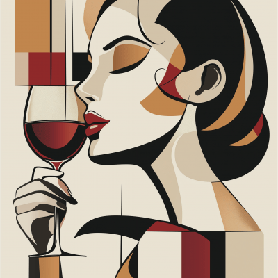 Abstract Woman Drinking Red Wine