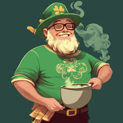 Cartoon Leprechaun Cooking in Disney Style