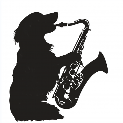 Dog Playing Saxophone Silhouette